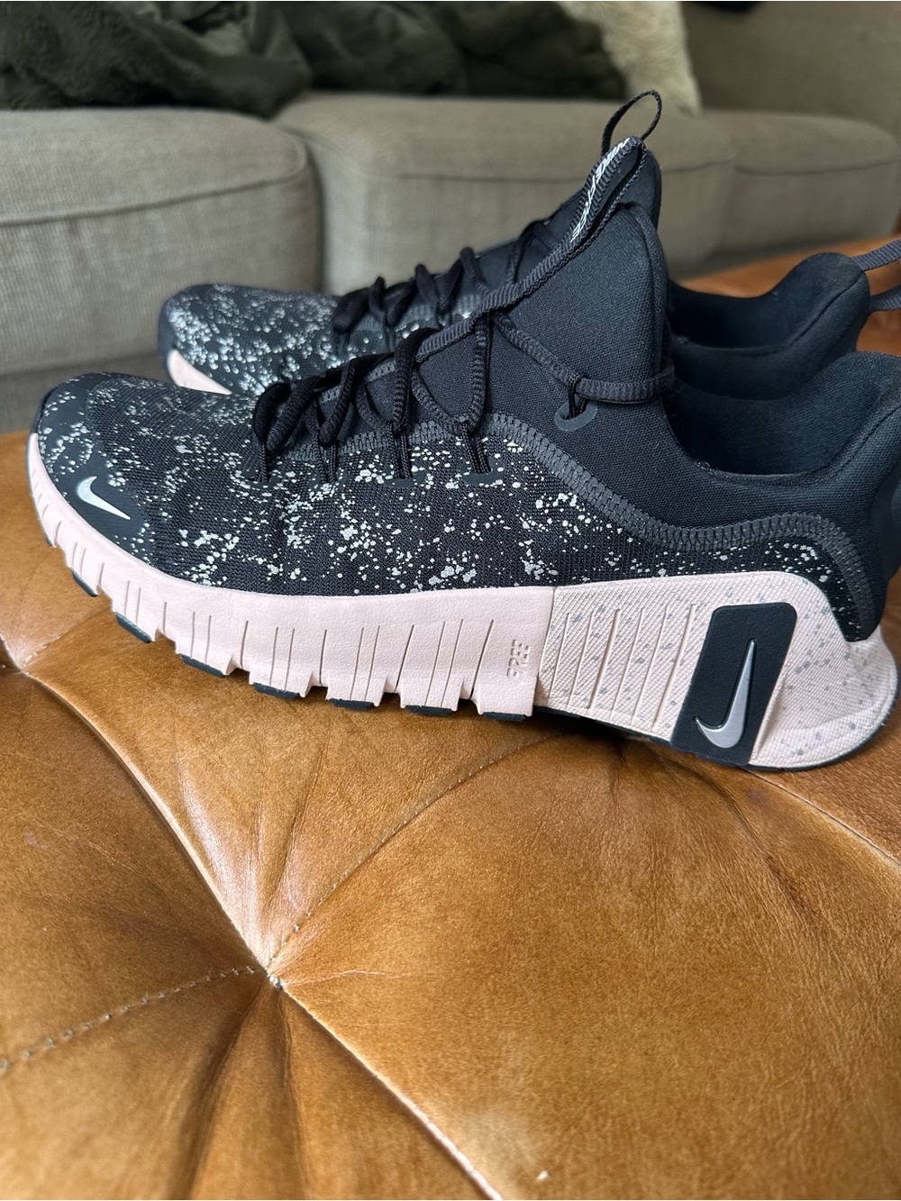 Nike Metcon Athletic Sneakers with silver Speckle and light pink sole